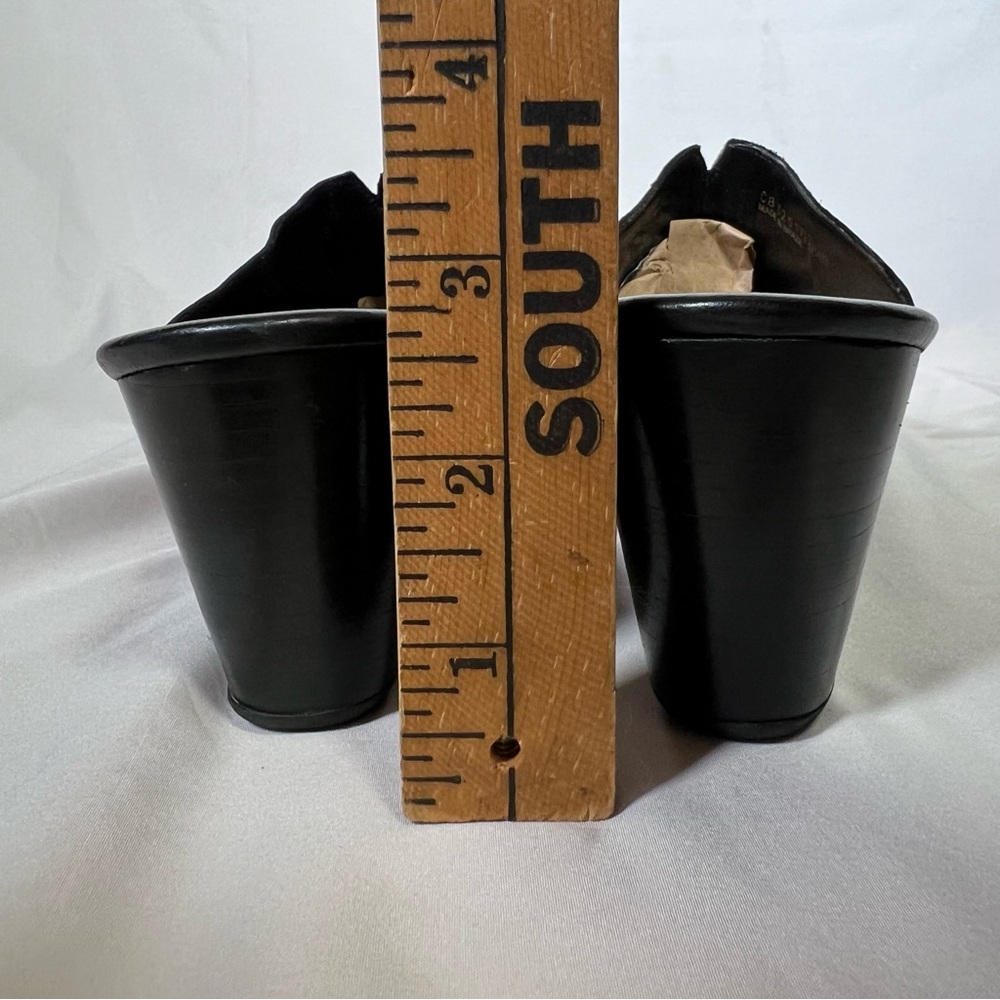 Cole Haan Black Leather Wedge Slip-On Clogs Mules Woven Strap Detail Size 9.5 - Picture 10 of 15